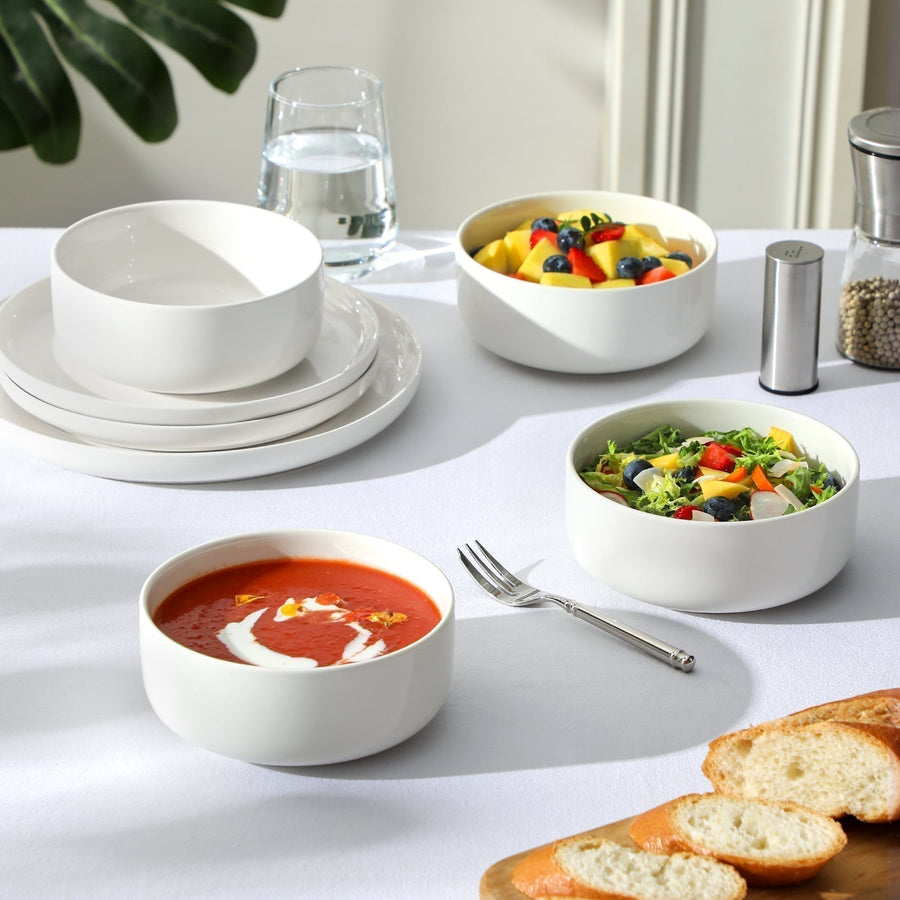 MALACASA Luna 4-Piece Porcelain Cereal Bowls Set in Ivory White,  Ideal For Serving Morning Cereals or Hearty Soups, These Elegant Bowls Elevate any Dining Experience.