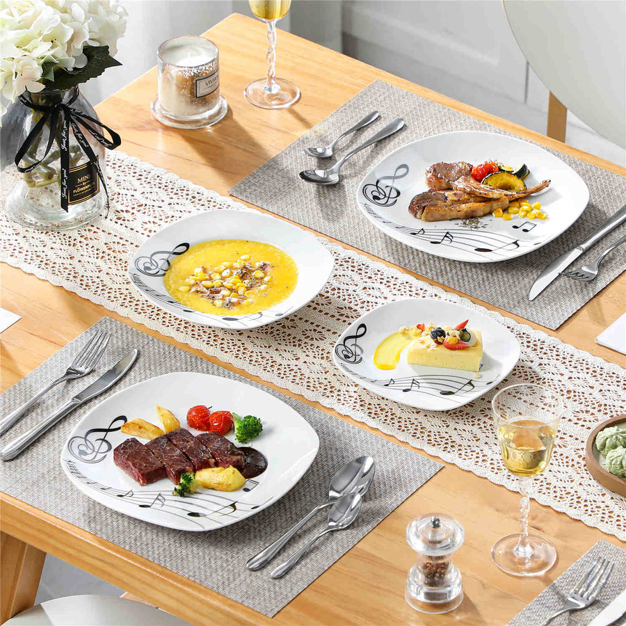 MALACASA Square Melody 18-Piece Porcelain Dinnerware Set with Melody Pattern