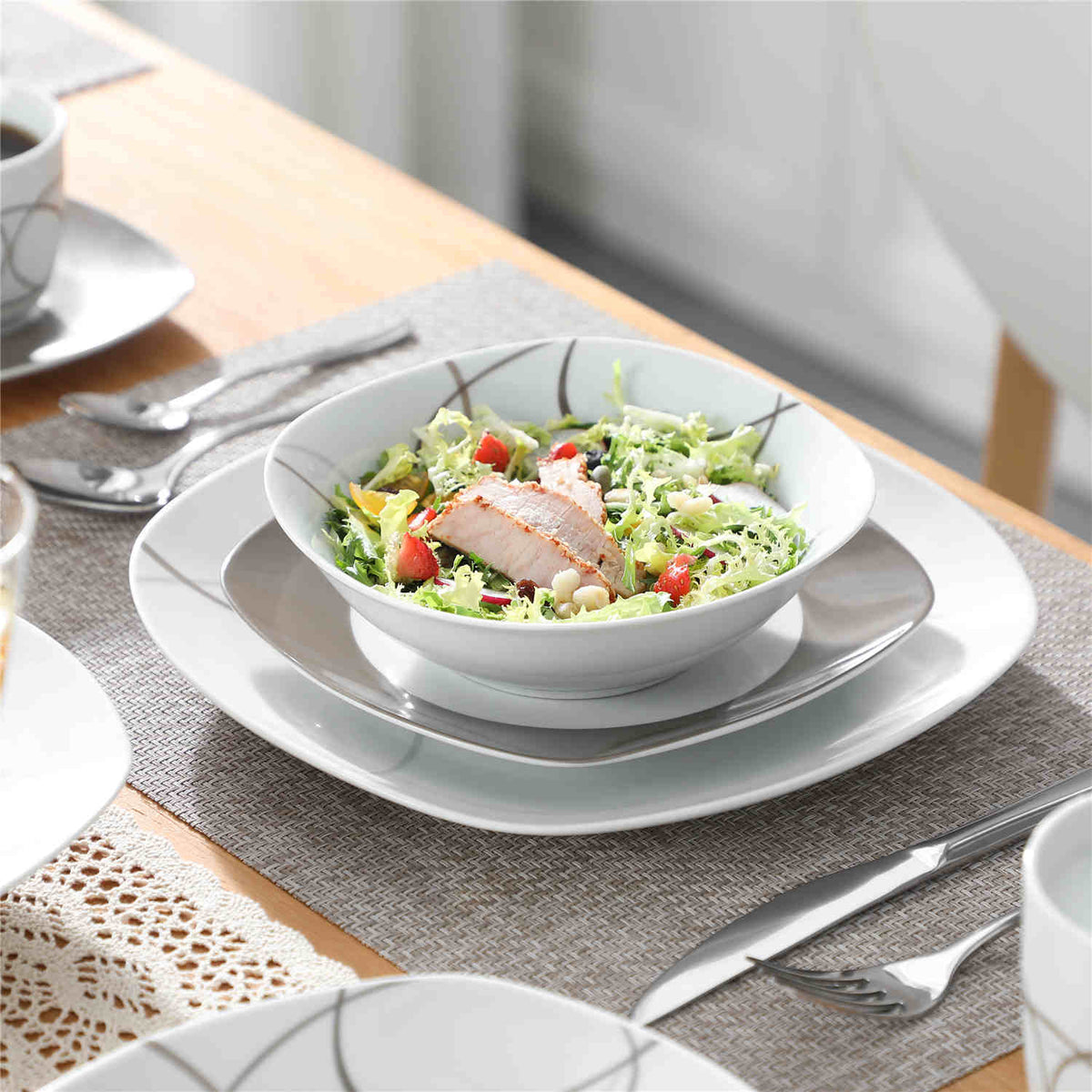 MALACASA Nikita 50 Piece Porcelain Dinnerware Set Featuring Complete Pieces