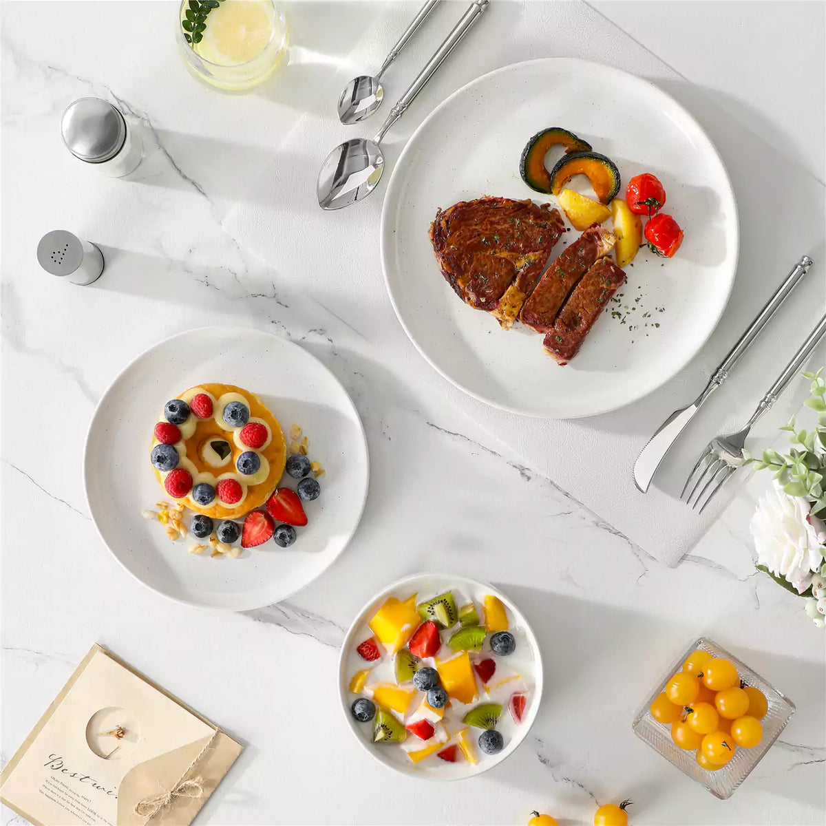 18 Piece White Stoneware Dinnerware Set, Perfect For Serving Fresh, Well-Prepped Meals With Timeless Elegance.