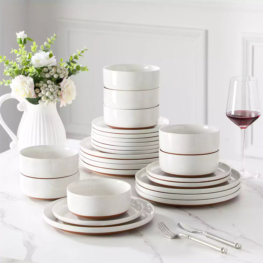 24-Piece Stoneware Set In White, Providing Complete Place Settings For 8 With Durable, Stylish Functionality For Effortless Hosting.