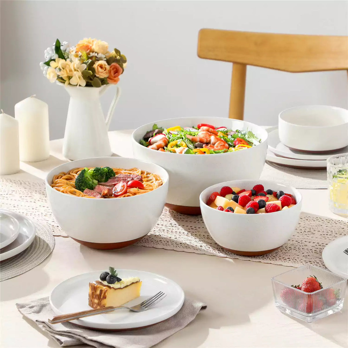 Stoneware Mixing Bowls Set Of 3, Combining Rustic Charm With Multi-Functional Use For Cereal, Soups, And Serving With Practical Versatility.