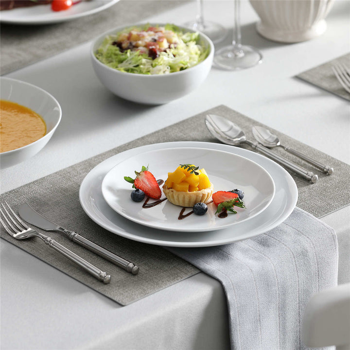 Service De Table Porcelaine LEILA MALACASA – 24 Pièces Pour 6 Personnes – Motif Relief Ondulé Blanc & Bord Noir – Lavable Lave-Vaisselle - 9