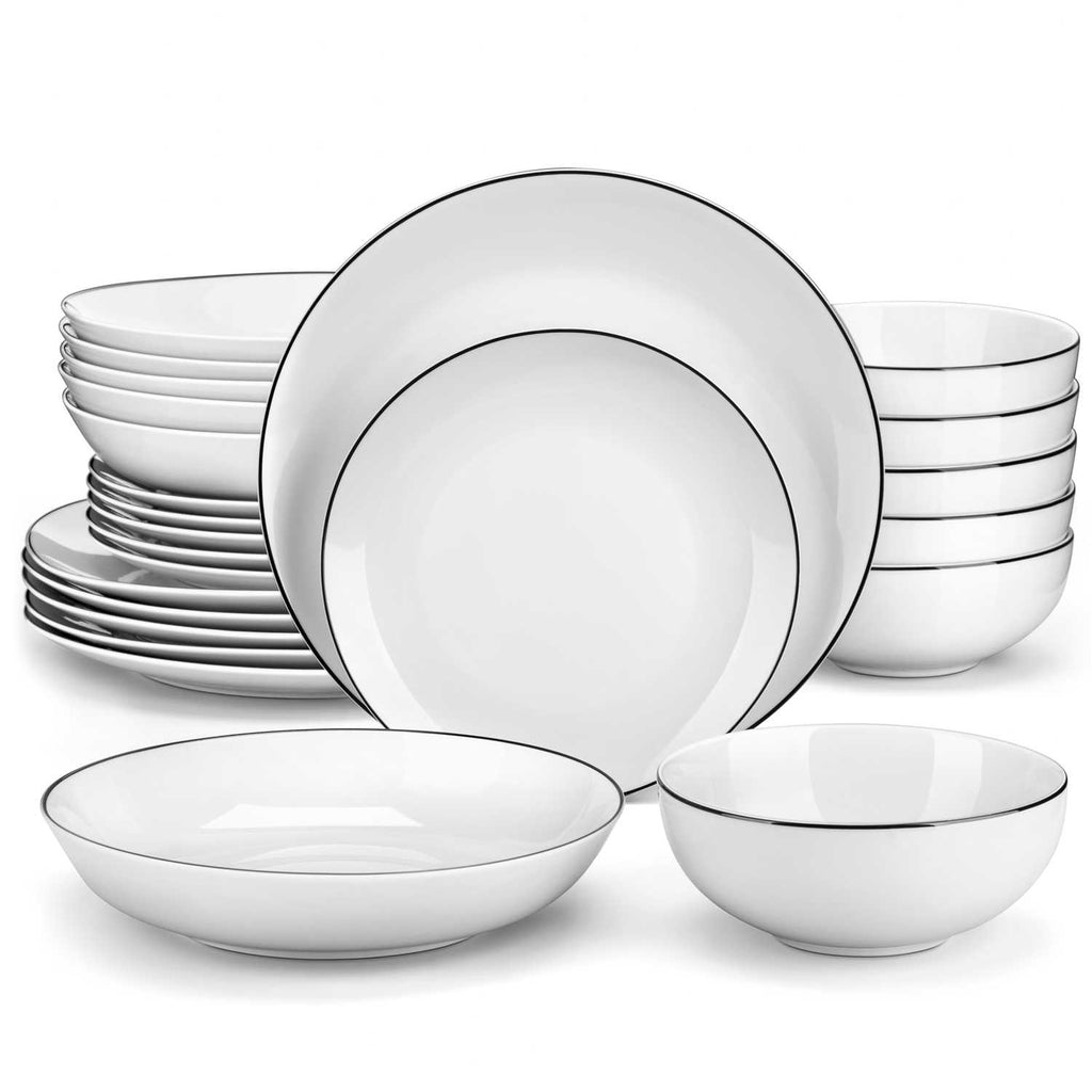 Series Carina 24 Piece Porcelain Plates Sets with 12 Soup Dinner