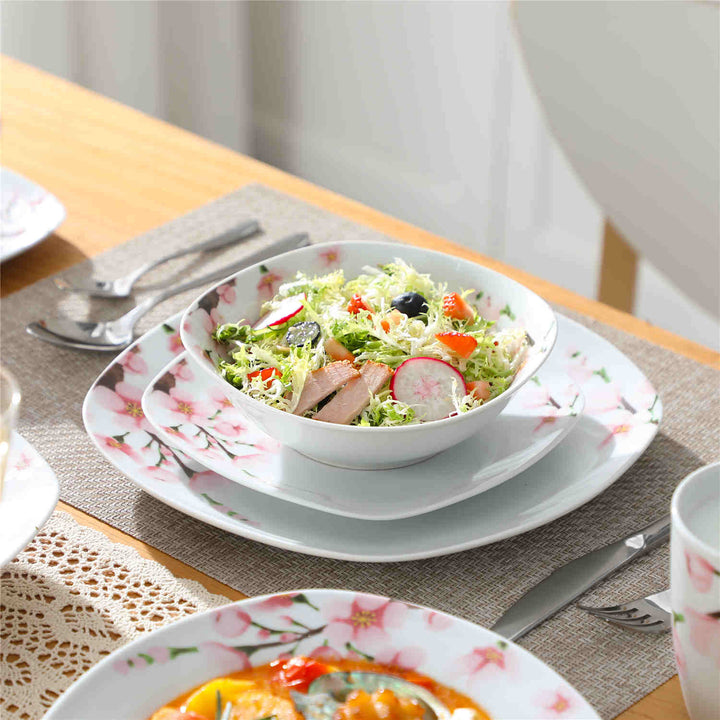 Annie 50-Piece Porcelain Dinnerware Set | Sakura Pattern | Service