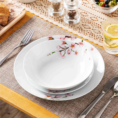 MALACASA Annie Round-18 Piece Dinnerware Set - For Six, Featuring Rounded Design with Cherry Blossom Pattern. Includes Plates and Bowls.