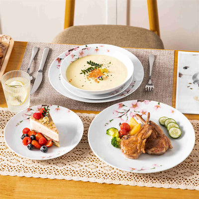 MALACASA Annie Round-18 Piece Dinnerware Set - For Six, Featuring Rounded Design with Cherry Blossom Pattern. Includes Plates and Bowls.