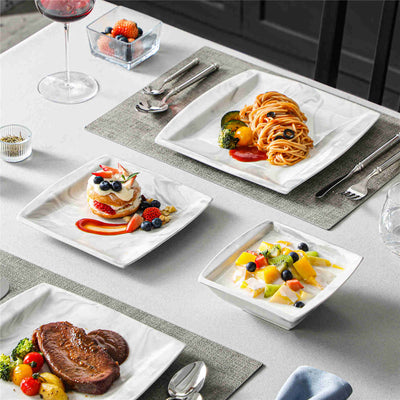 Blance Marble Grey 12 Piece Dinnerware Set with Dinner & Dessert Plates and Bowls#color_marble-grey