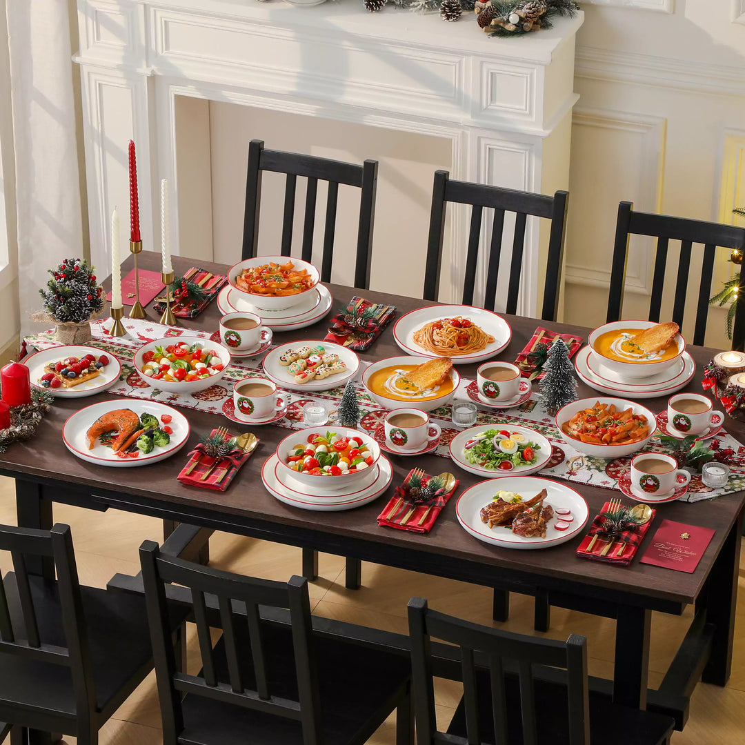 Set De Table Noël - 3 Assiettes (creuse, Plate, à Fruits) Motif Soldats De Noël Rouge, Porcelaine - 10