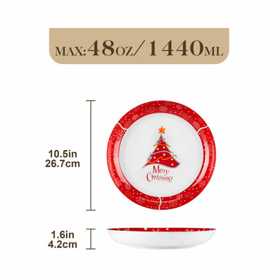 MALACASA Set of 4 Christmastree pasta bowls in fine porcelain, adorned with a cheerful Christmas tree design, perfect for serving festive pasta dishes during holiday celebrations.