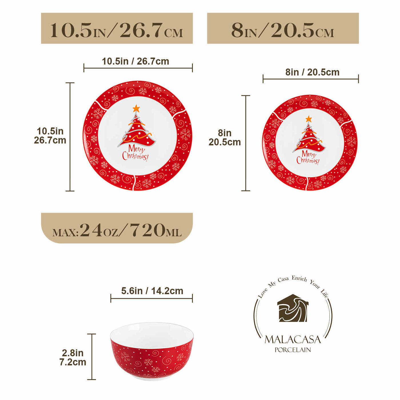 MALACASA Festive Christmastree 12-piece fine porcelain dinnerware set for 4, featuring a charming Christmas tree pattern, creating a joyful dining atmosphere.