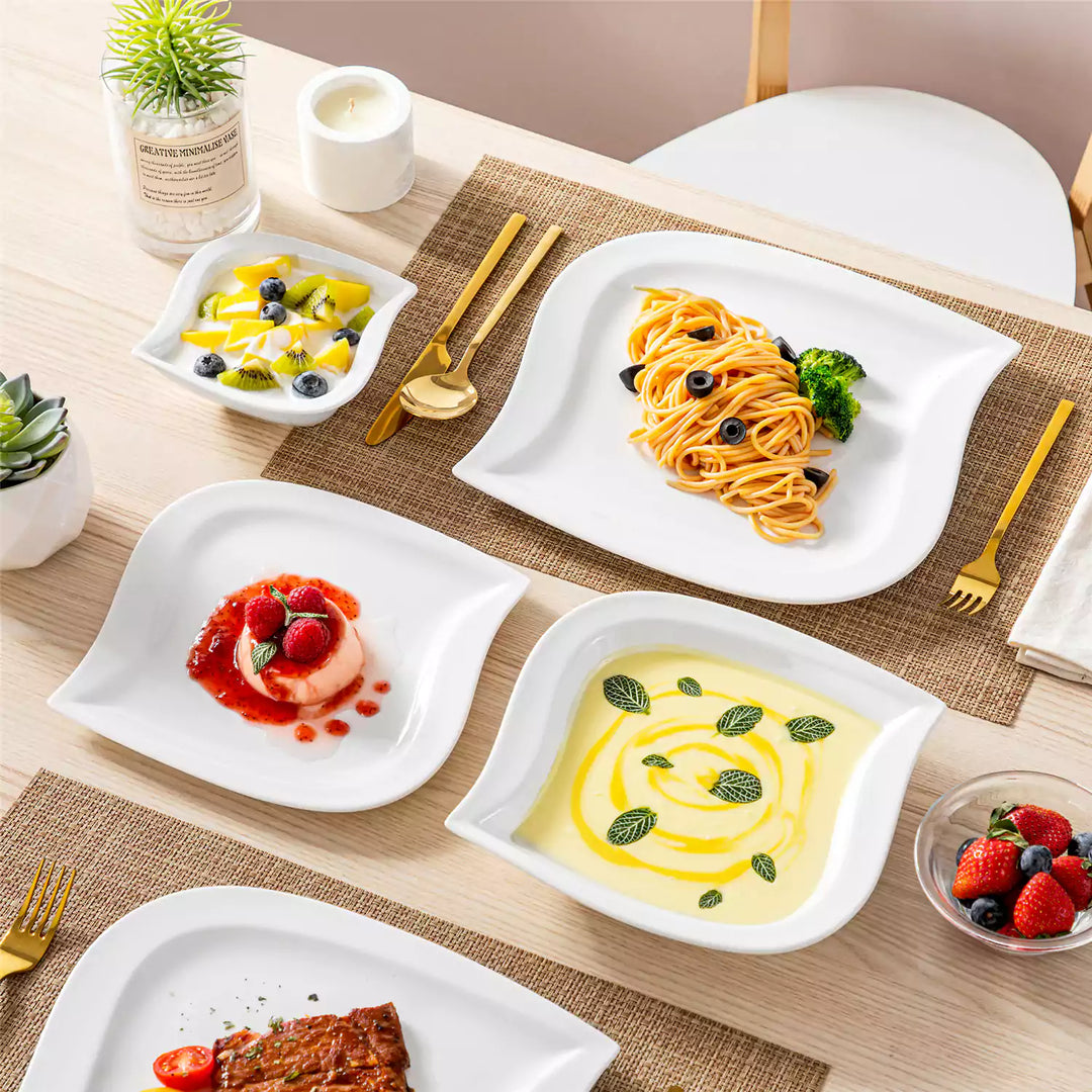 Elvira 24-Piece Porcelain Leaf-Shaped Dinnerware Set | Service for 6