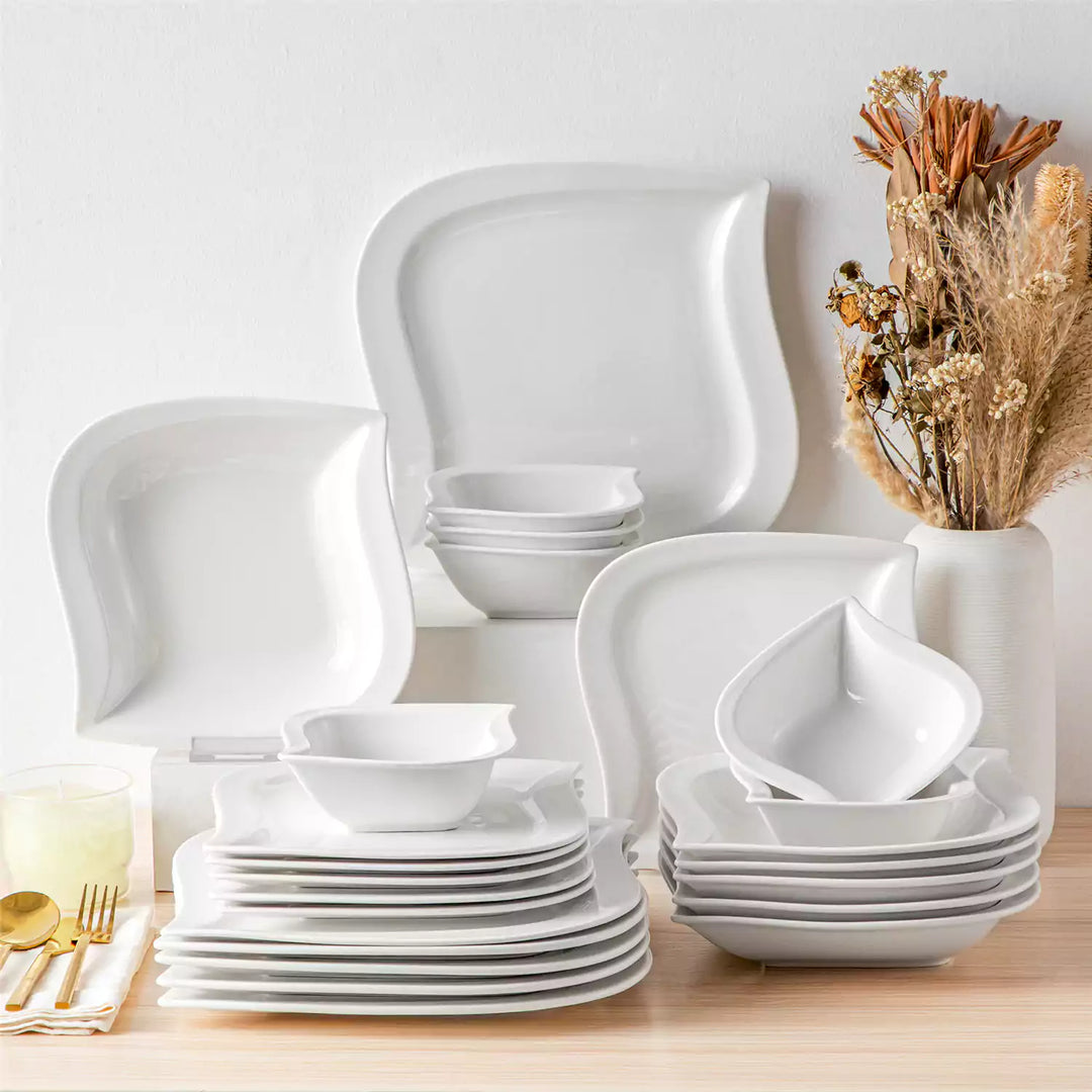 Elvira 24-Piece Porcelain Leaf-Shaped Dinnerware Set | Service for 6