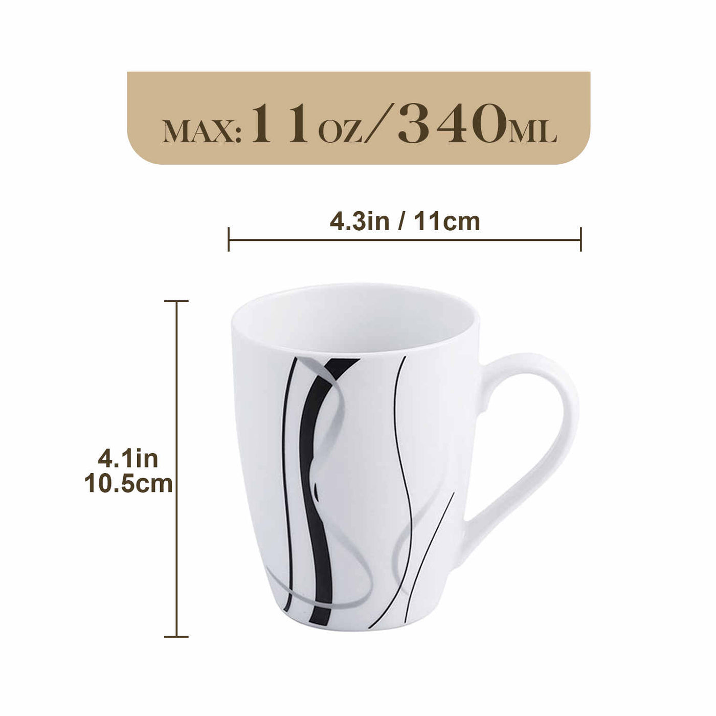 Fiona Off-White Porcelain Mugs with Black And Silver-Gray Stripes Set of 6