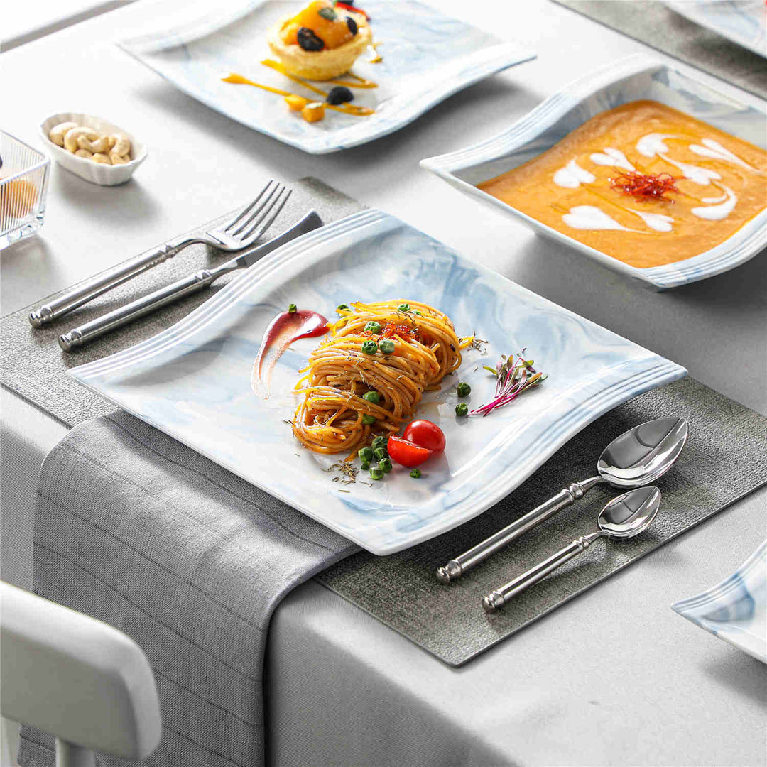 MALACASA Flora 30-Piece Marble Pink Porcelain Dinner Set