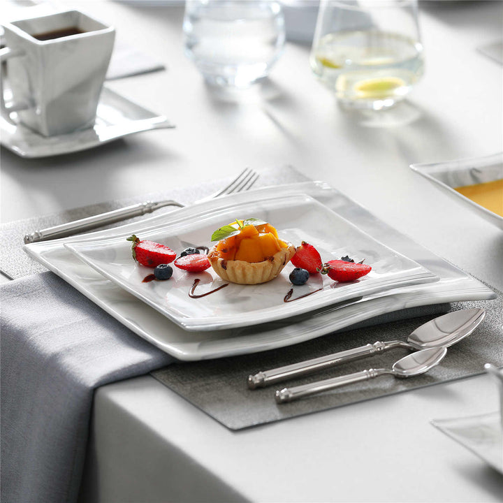 MALACASA Flora 30-Piece Marble Pink Porcelain Dinner Set