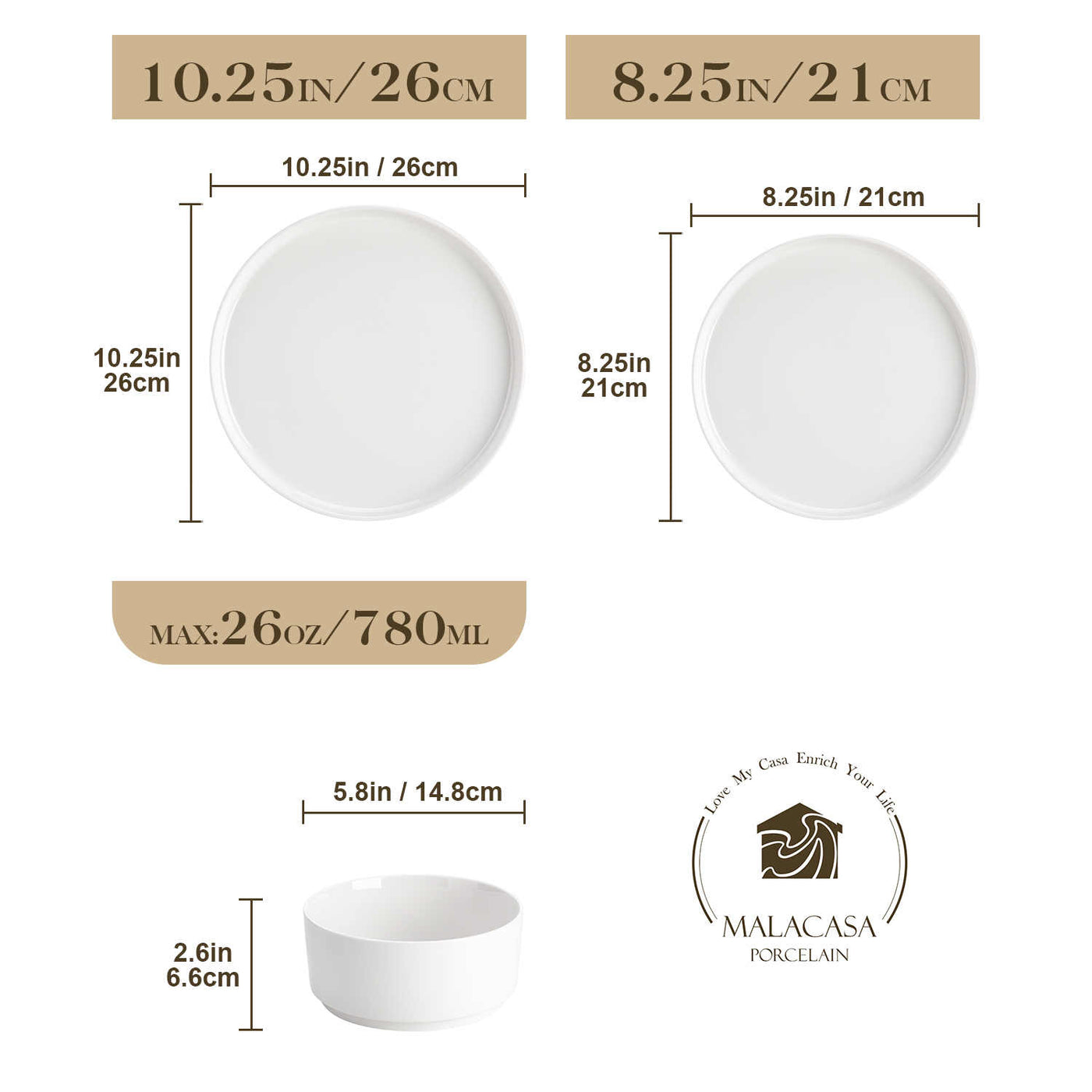 MALACASA Leah 12-Piece Porcelain Dinnerware Set - Includes Plates and Bowls with a Round Design and Pared-Down Lines for a Timeless Dining Aesthetic - Ivory White#color_ivory-white