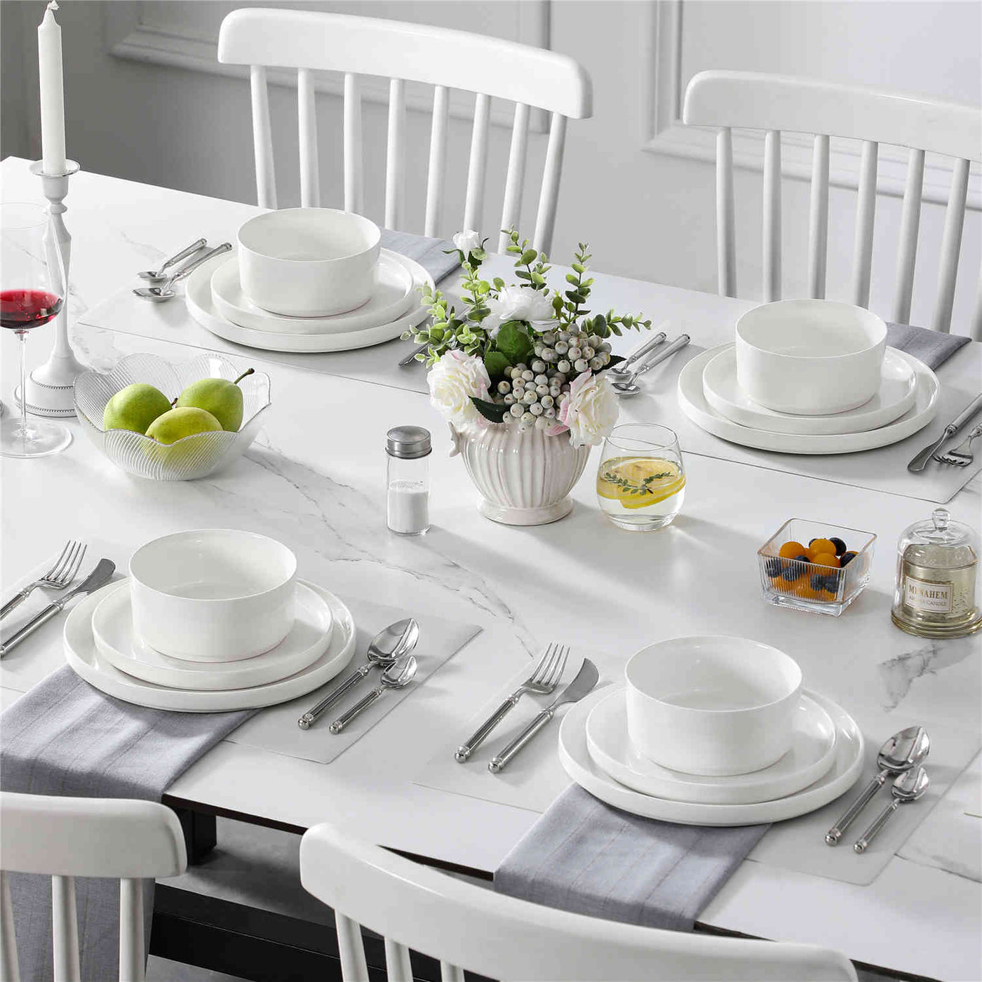 MALACASA Leah 12-Piece Porcelain Dinnerware Set - Includes Plates and Bowls with a Round Design and Pared-Down Lines for a Timeless Dining Aesthetic - Ivory White#color_ivory-white