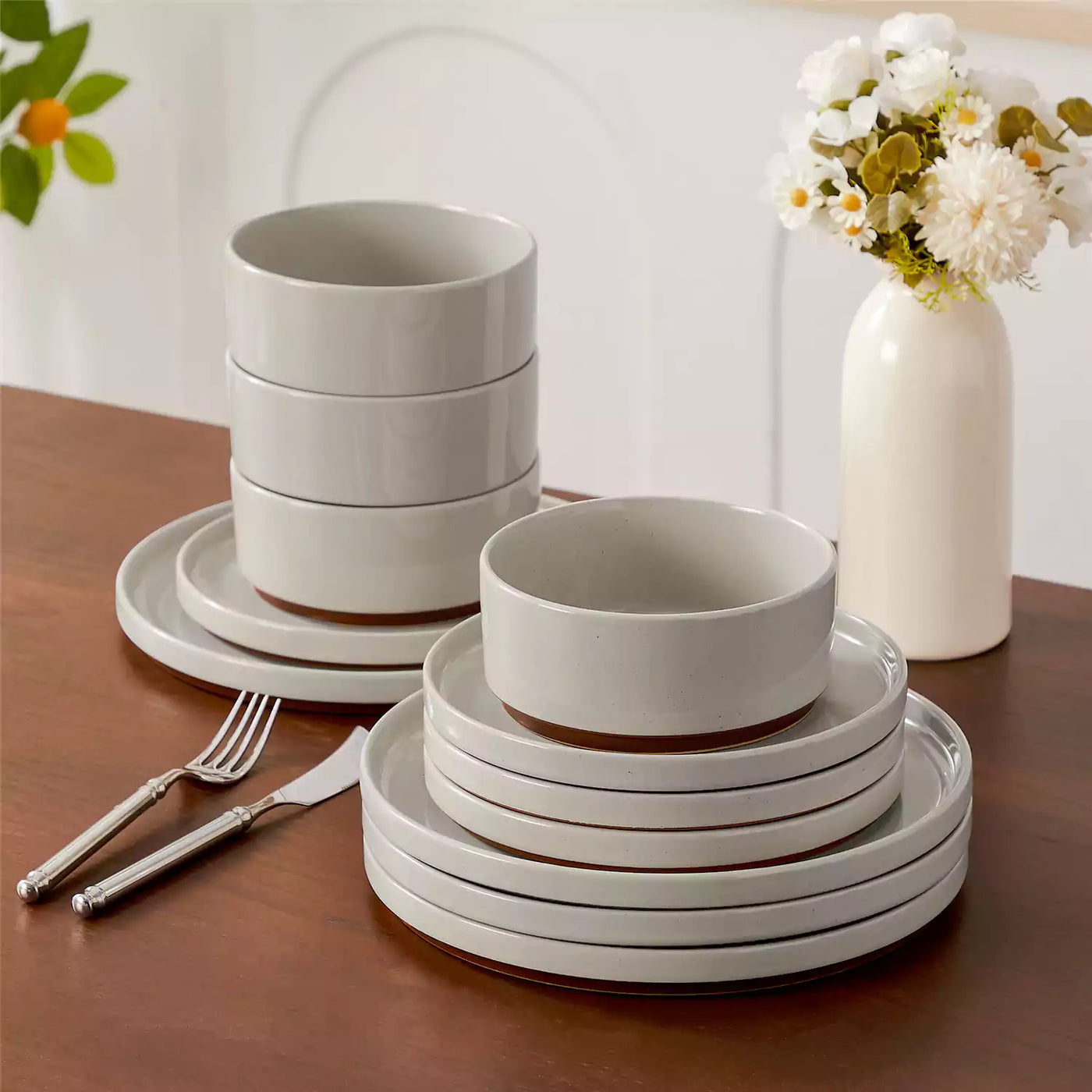 LEAH Stoneware 12-Piece Dinnerware Set | Modern Everyday Tableware