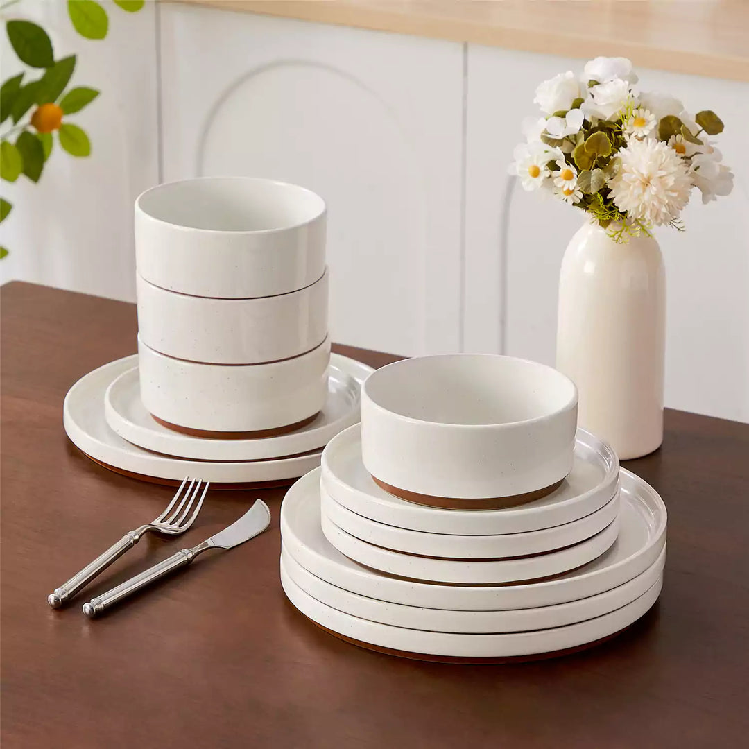 LEAH Stoneware 12-Piece Dinnerware Set | Modern Everyday Tableware