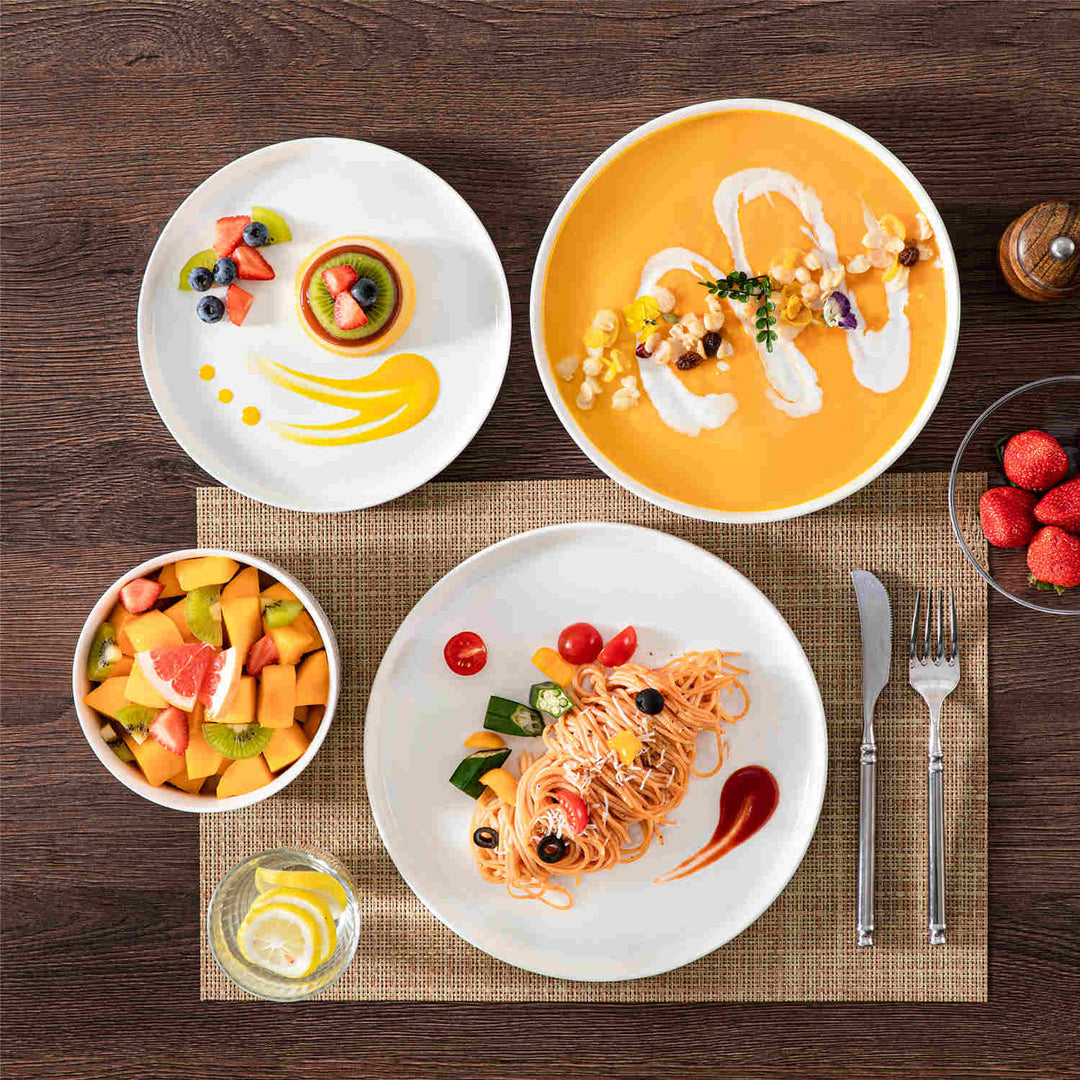 Leah 16-Piece Porcelain Dinnerware Set for 4 | Ivory White or