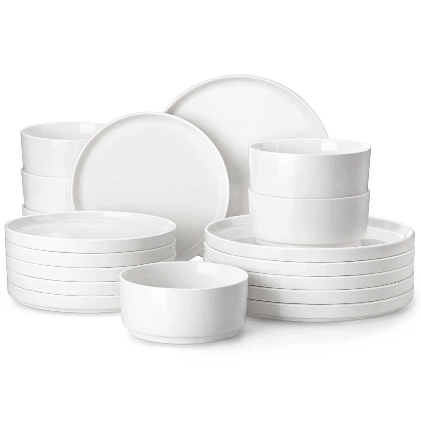 Service De Table Porcelaine LEILA MALACASA – 24 Pièces Pour 6 Personnes – Motif Relief Ondulé Blanc & Bord Noir – Lavable Lave-Vaisselle - 8