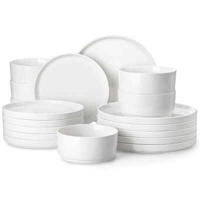 MALACASA Leah 18-Piece Porcelain Dinnerware Set – For Six, Featuring Modern Round Design and Clean Lines. Includes Plates and Bowls for a Timeless Look - Ivory White#color_ivory-white