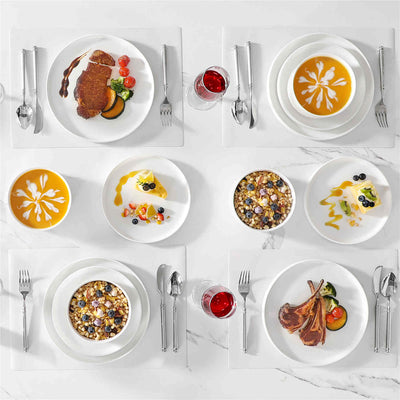 MALACASA Leah 18-Piece Porcelain Dinnerware Set – For Six, Featuring Modern Round Design and Clean Lines. Includes Plates and Bowls for a Timeless Look - Ivory White#color_ivory-white