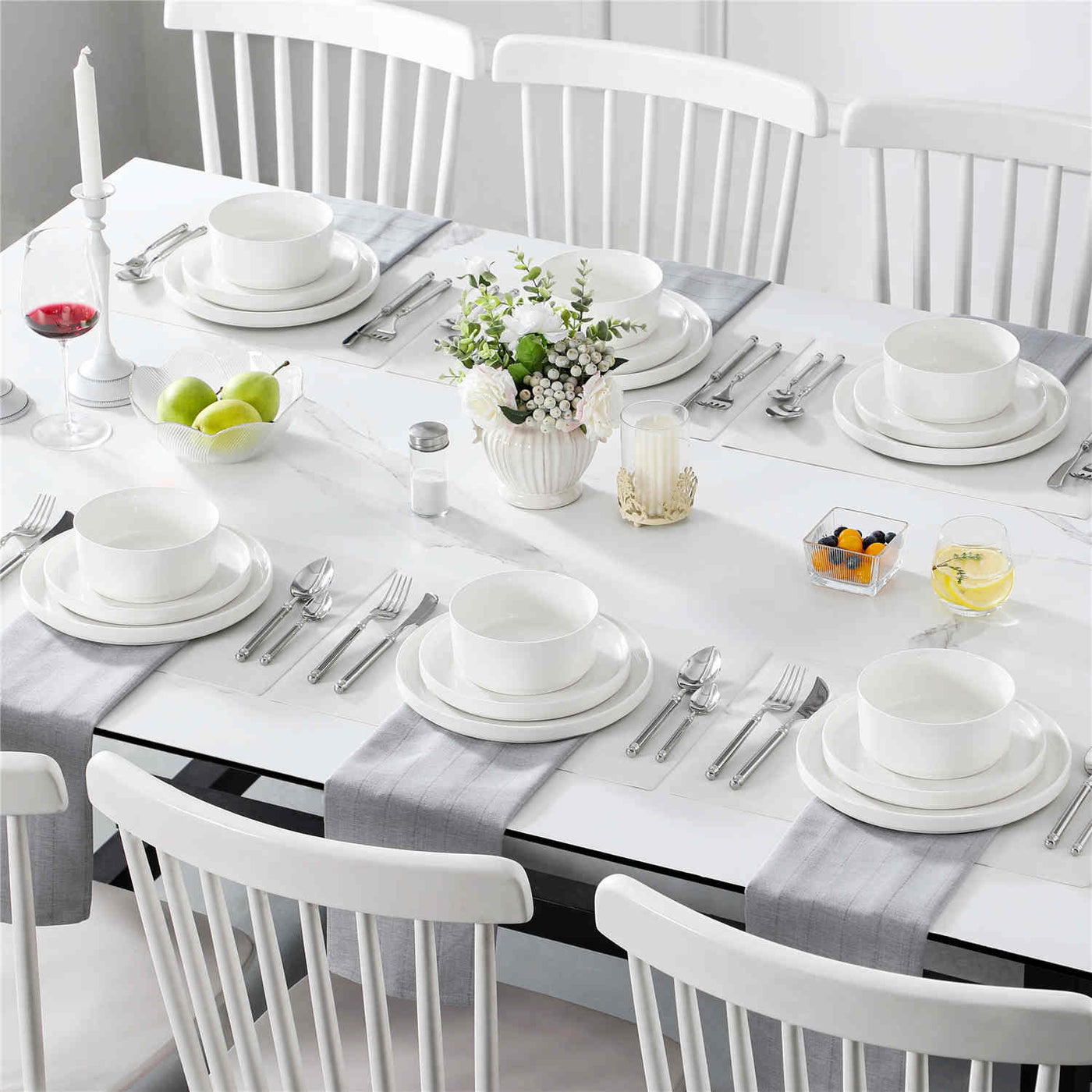 MALACASA Leah 18-Piece Porcelain Dinnerware Set – For Six, Featuring Modern Round Design and Clean Lines. Includes Plates and Bowls for a Timeless Look - Ivory White#color_ivory-white