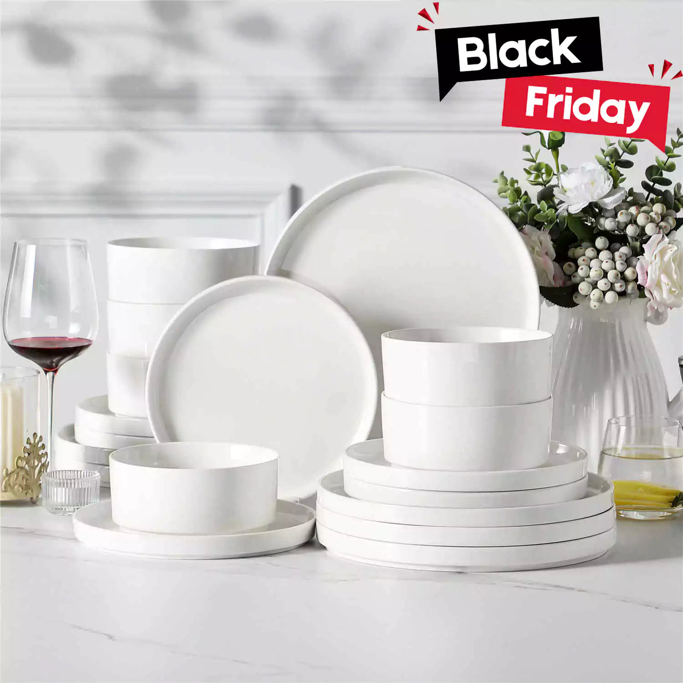 MALACASA Leah 18-Piece Porcelain Dinnerware Set – For Six, Featuring Modern Round Design and Clean Lines. Includes Plates and Bowls for a Timeless Look - Ivory White#color_ivory-white