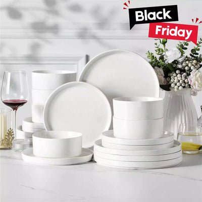 MALACASA Leah 18-Piece Porcelain Dinnerware Set – For Six, Featuring Modern Round Design and Clean Lines. Includes Plates and Bowls for a Timeless Look - Ivory White#color_ivory-white