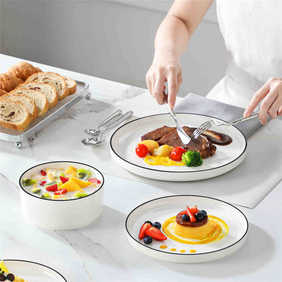 LAGG ディーリングセット Leah 18-Piece Porcelain Dinnerware Set | Modern Tableware for 6 People