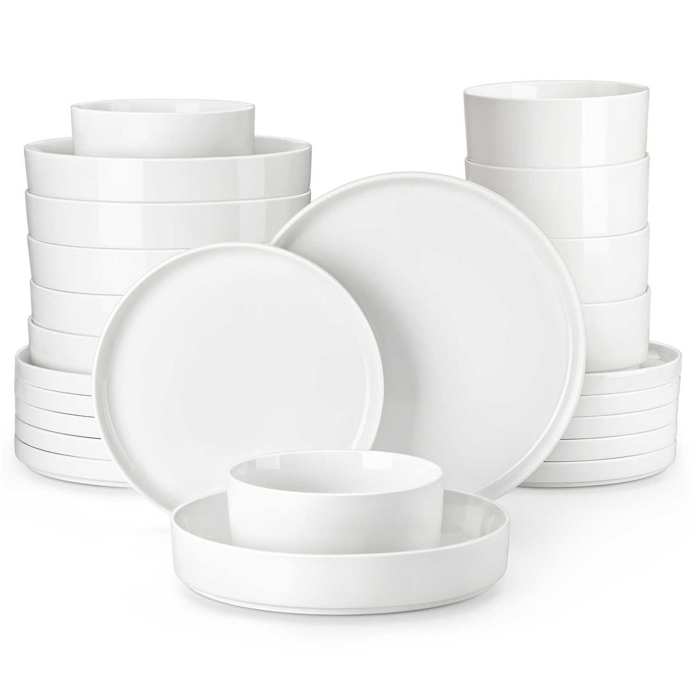 MALACASA Leah 24-Piece Porcelain Dinnerware Set – Designed for 6, this set includes Plates, Pasta Bowls, and Cereal Bowls. Boasts a modern design with streamlined, sophisticated lines - Ivory White#color_ivory-white