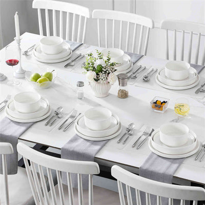 MALACASA Leah 24-Piece Porcelain Dinnerware Set – Designed for 6, this set includes Plates, Pasta Bowls, and Cereal Bowls. Boasts a modern design with streamlined, sophisticated lines - Ivory White#color_ivory-white