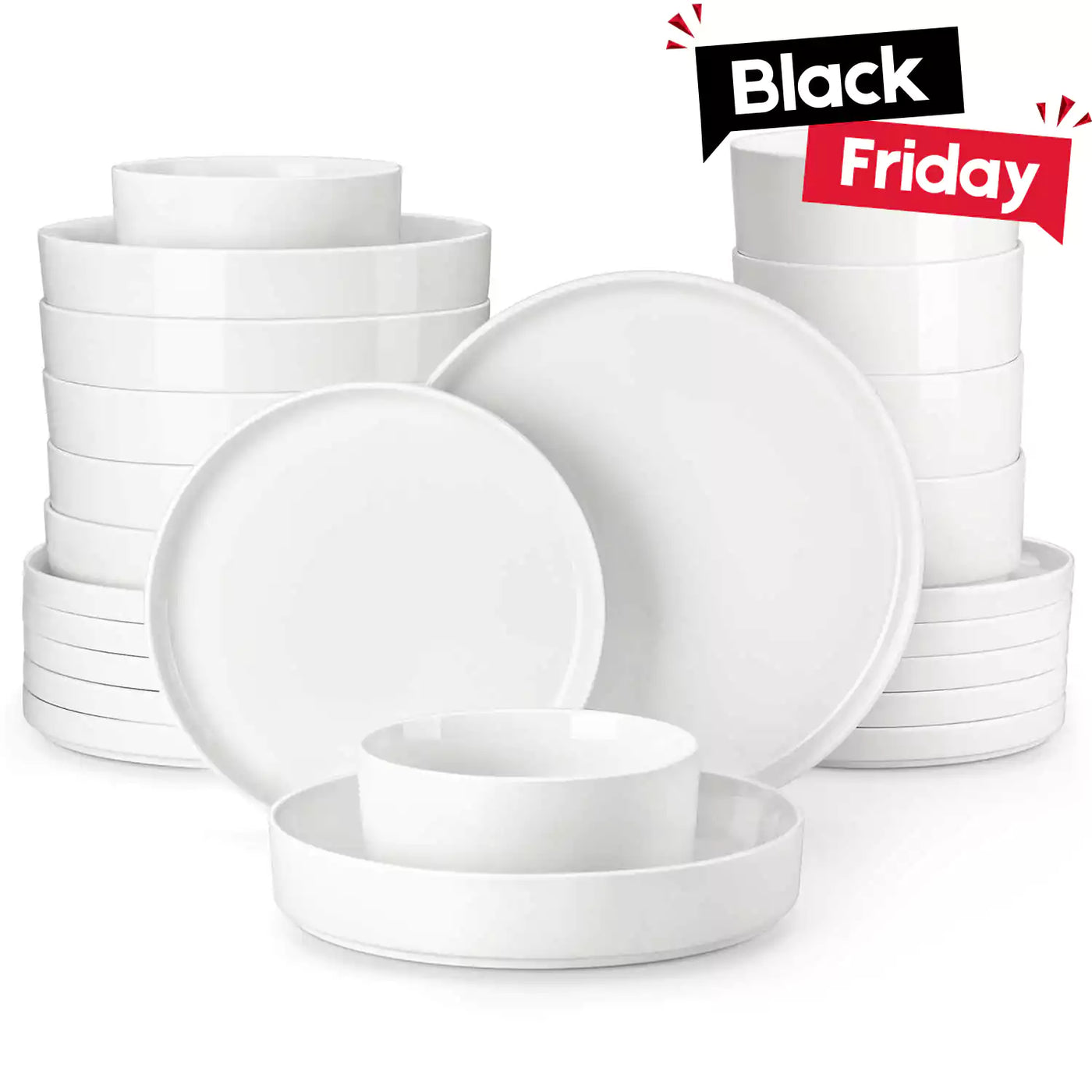 MALACASA Leah 24-Piece Porcelain Dinnerware Set – Designed for 6, this set includes Plates, Pasta Bowls, and Cereal Bowls. Boasts a modern design with streamlined, sophisticated lines - Ivory White#color_ivory-white