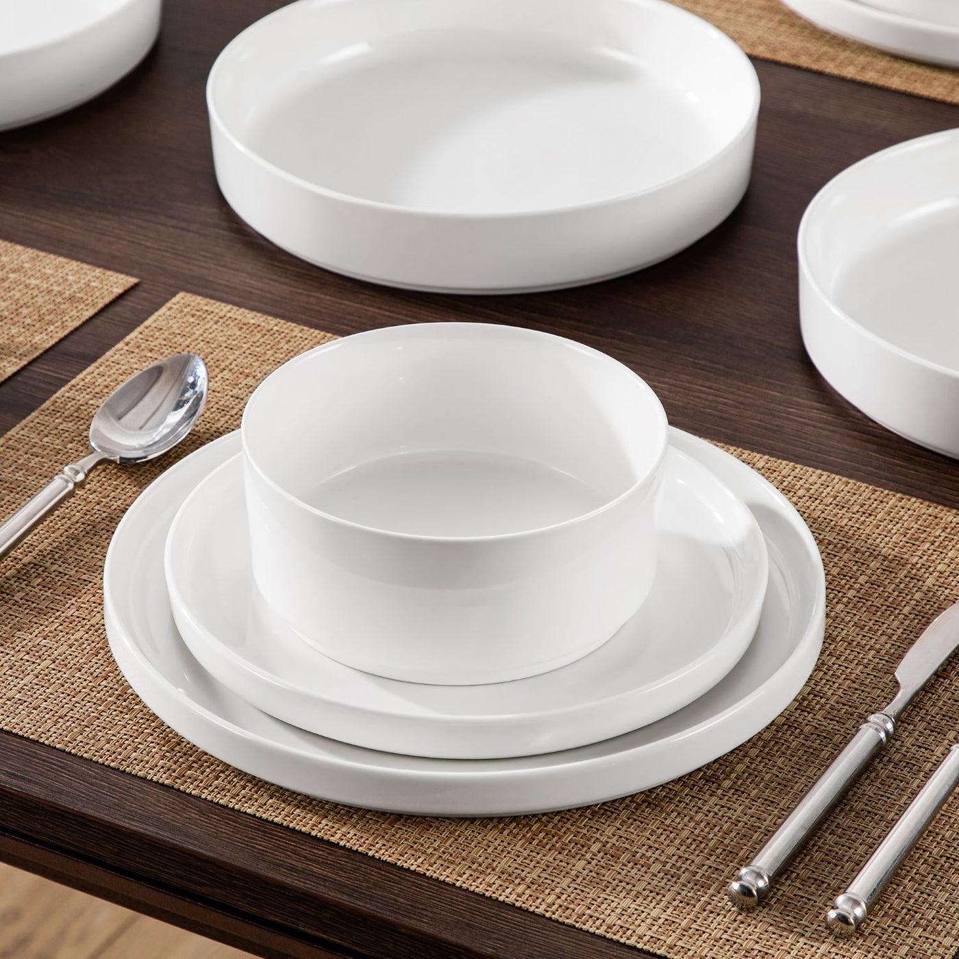 MALACASA Leah 24 piece porcelain dinnerware set for 6, raised base#color_ivory-white