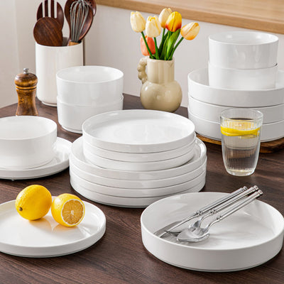 MALACASA Leah 24 piece porcelain dinnerware set for 6, raised base#color_ivory-white