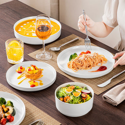 MALACASA Leah 24 piece porcelain dinnerware set for 6, raised base#color_ivory-white