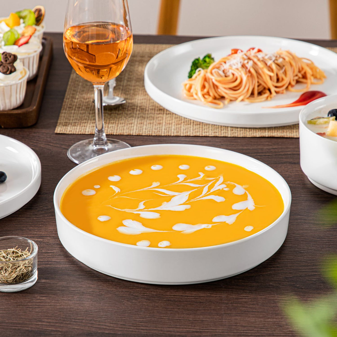 MALACASA Leah 24 piece porcelain dinnerware set for 6, raised base#color_ivory-white