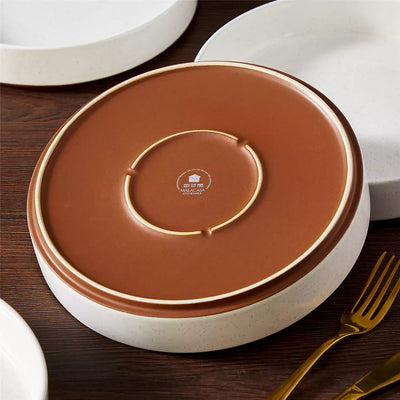 Leah 4-piece stoneware pasta bowls set with speckled glaze, non-slip bases, microwave, oven, and dishwasher safe, available in ivory and multicolor.#color_white