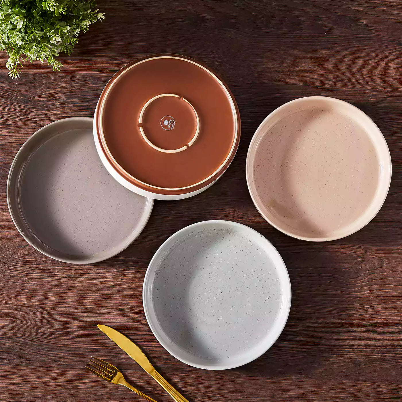 Leah 4-piece stoneware pasta bowls set with speckled glaze, non-slip bases, microwave, oven, and dishwasher safe, available in ivory and multicolor.#color_multicolor