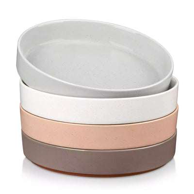 Leah 4-piece stoneware pasta bowls set with speckled glaze, non-slip bases, microwave, oven, and dishwasher safe, available in ivory and multicolor.#color_multicolor