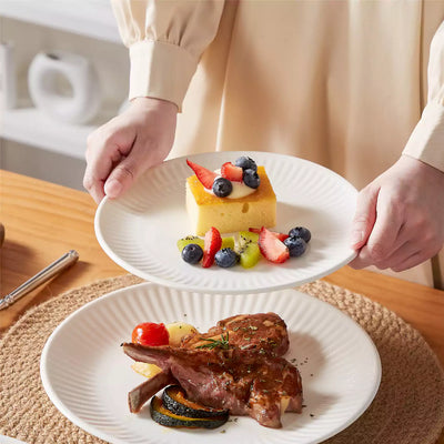 Leila Porcelain Dinnerware Set with Ribbed Design, 4-Person - Ivory White#color_ivory-white