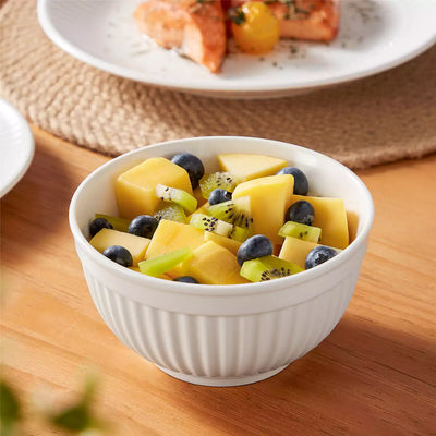 Leila Porcelain Dinnerware Set with Ribbed Design, 4-Person - Ivory White#color_ivory-white