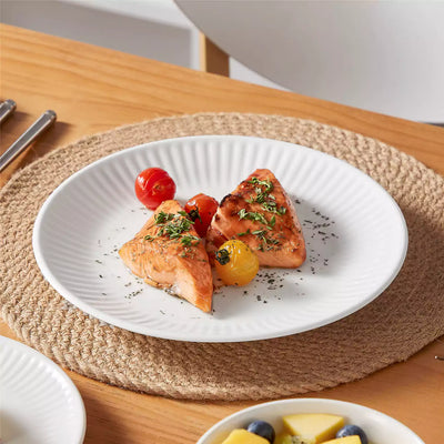 Leila Porcelain Dinnerware Set with Ribbed Design, 4-Person - Ivory White#color_ivory-white