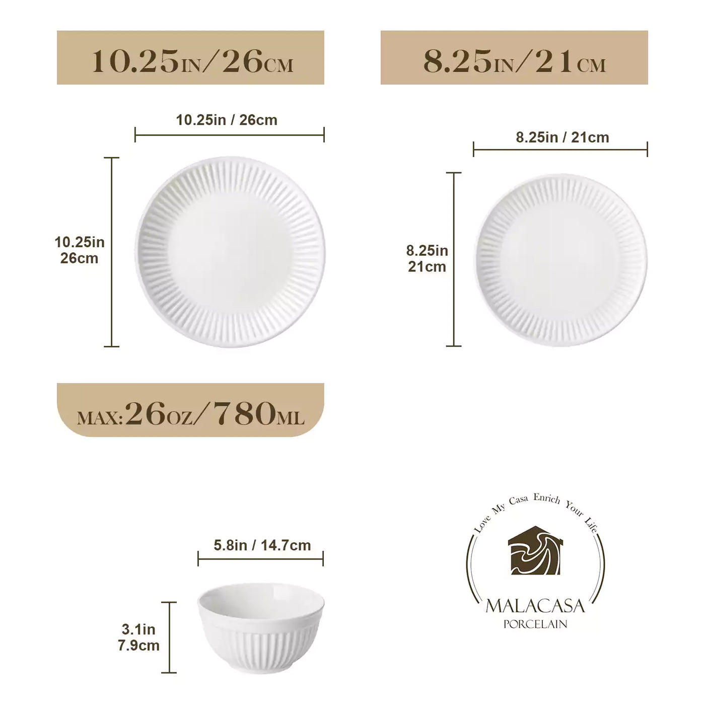 Leila Porcelain Dinnerware Set with Ribbed Design, 4-Person - Ivory White#color_ivory-white