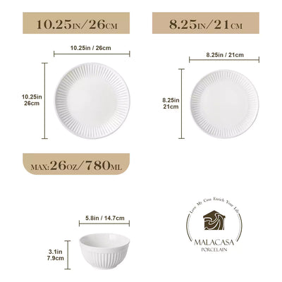 Leila Porcelain Dinnerware Set with Ribbed Design, 4-Person - Ivory White#color_ivory-white