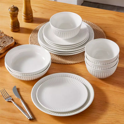Leila 16 Piece Dinnerware Set - Ivory White#color_ivory-white