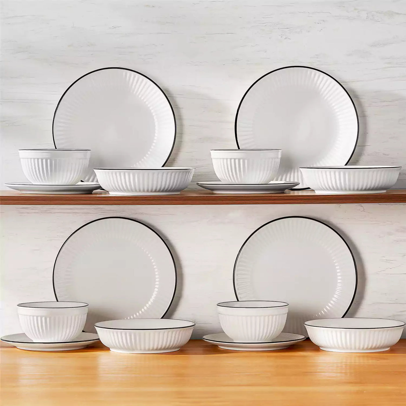 Leila 16 Piece Dinnerware Set - Black Trim#color_black-trim