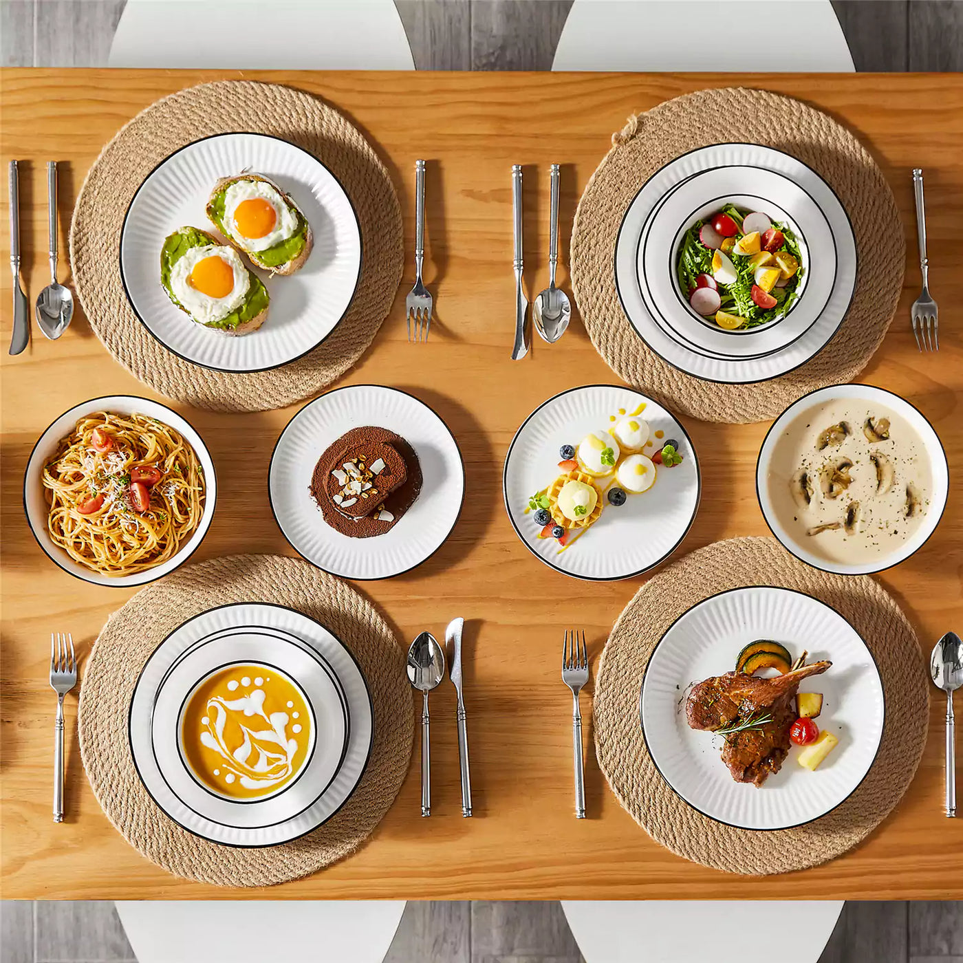 Leila 16 Piece Dinnerware Set - Black Trim#color_black-trim